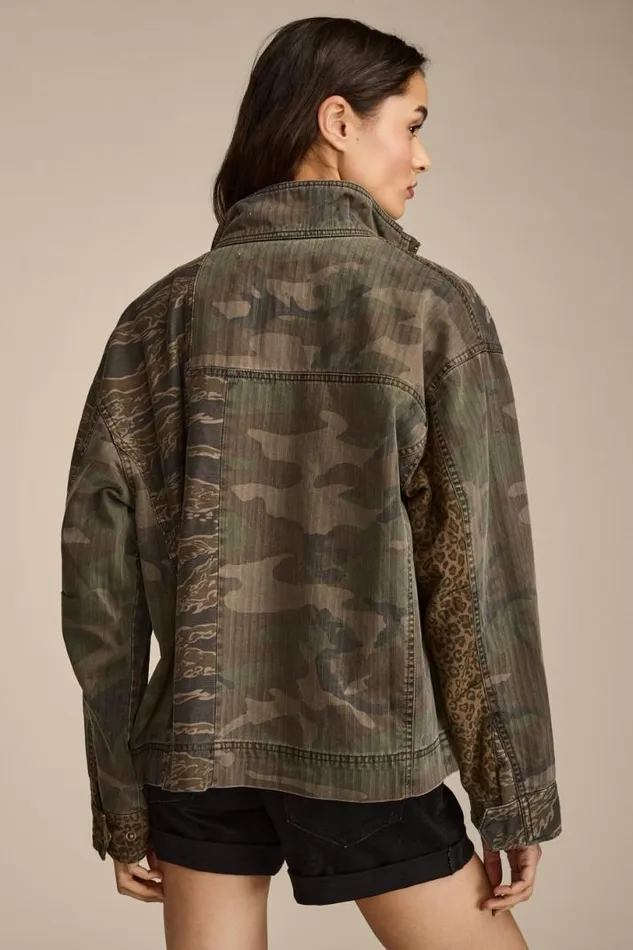 Women Lucky Brand Jackets and Outerwear Patchwork Camo Cropped Jacket Camo Print Mix