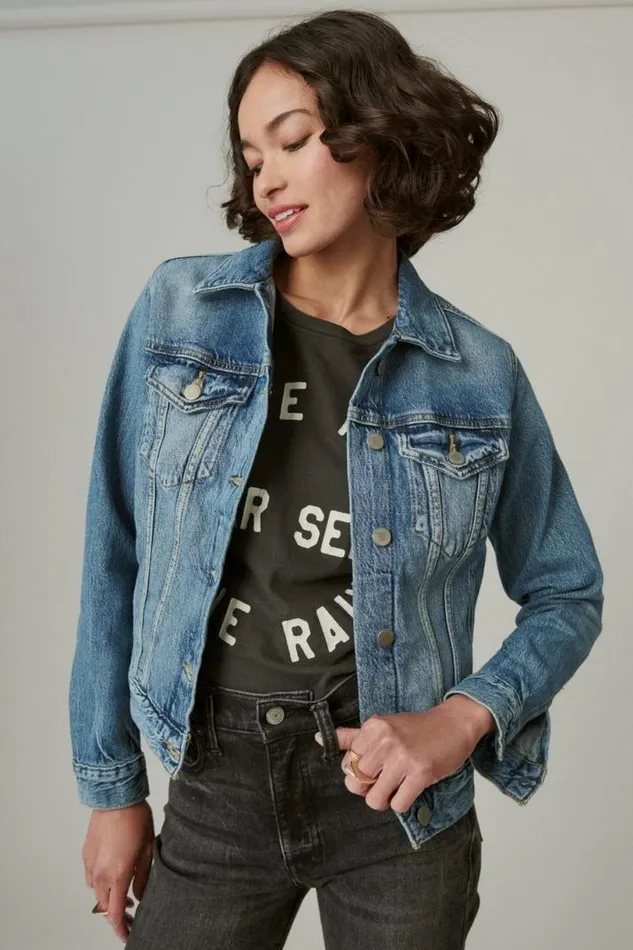 Women Lucky Brand Jackets and Outerwear Tomboy Denim Trucker Jacket Density