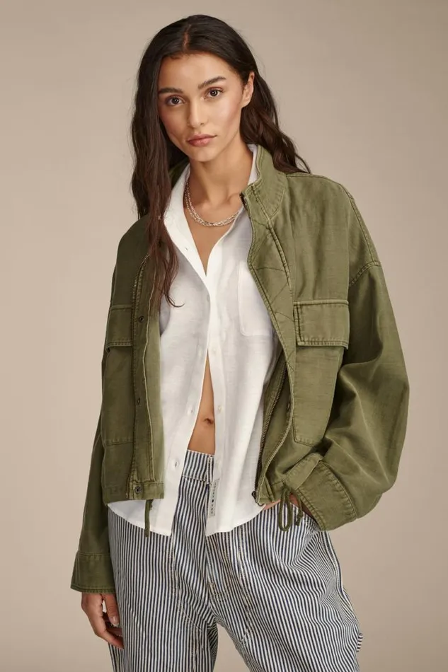 Women Lucky Brand Jackets and Outerwear Utility Cropped Trench Jacket Loden Green