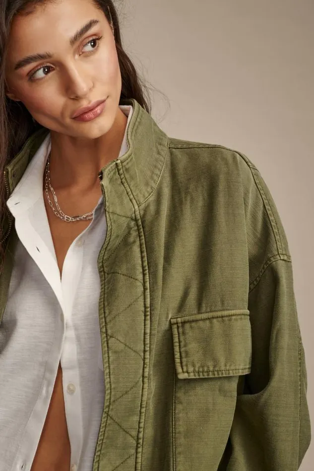 Women Lucky Brand Jackets and Outerwear Utility Cropped Trench Jacket Loden Green