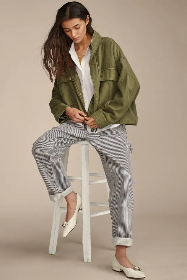 Women Lucky Brand Jackets and Outerwear Utility Cropped Trench Jacket Loden Green