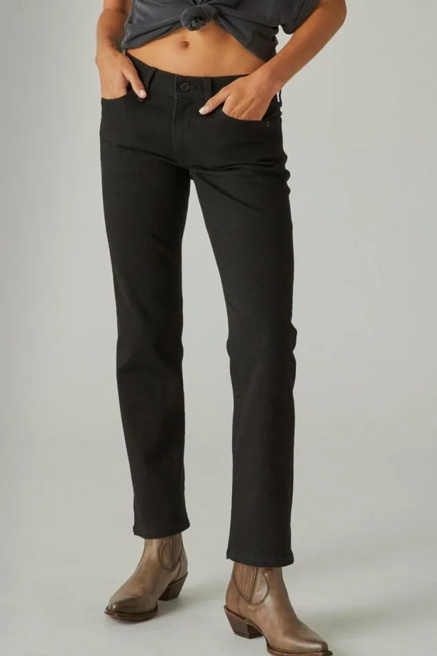 Women Lucky Brand Jeans Mid Rise Sweet Straight Clean Black