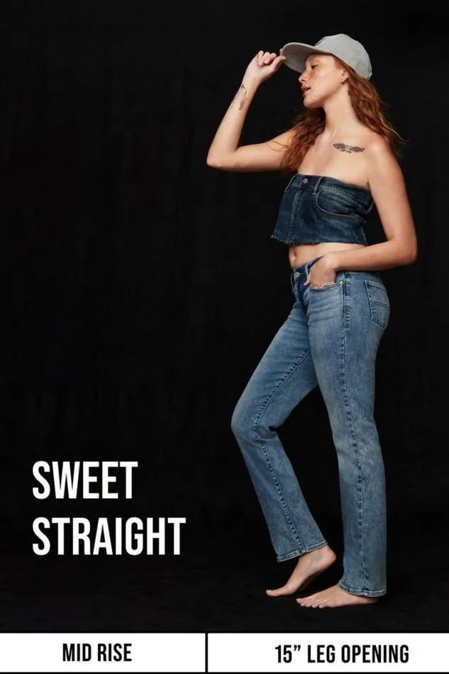 Women Lucky Brand Jeans Mid Rise Sweet Straight Clean Black