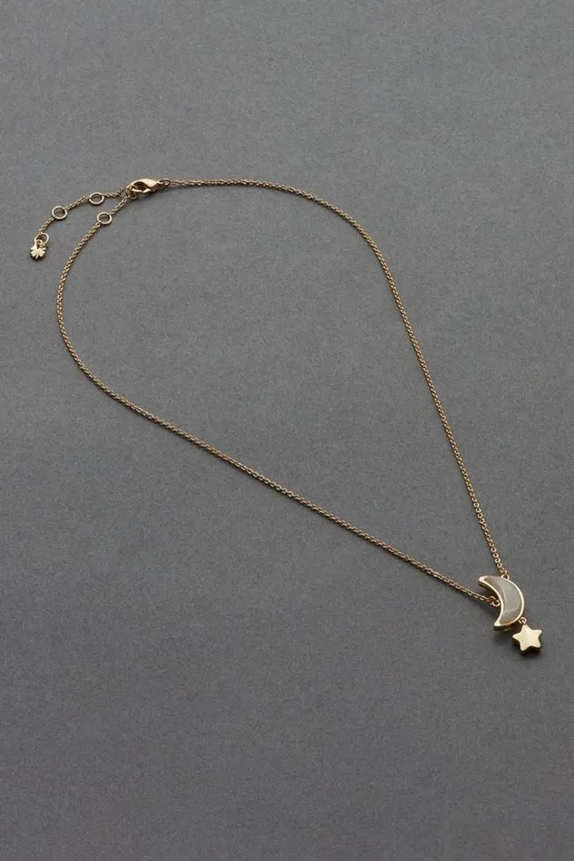 Women Lucky Brand Jewelry 14k Gld Plated Moon Star Charm Neck Gold