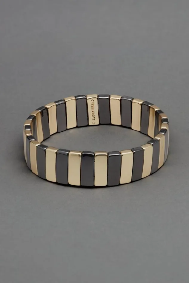 Women Lucky Brand Jewelry Bar Stretch Bracelet Two Tone