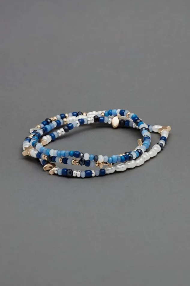 Women Lucky Brand Jewelry Beaded Bracelet Set Two Tone