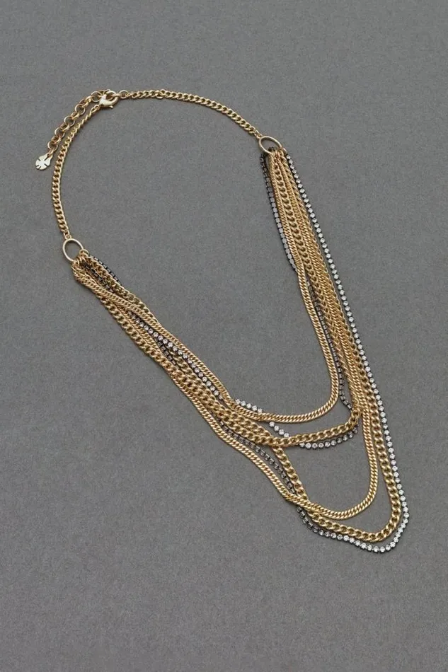 Women Lucky Brand Jewelry Fringe Layer Necklace Two Tone