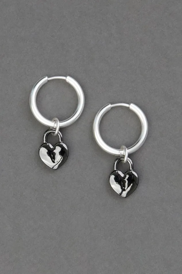 Women Lucky Brand Jewelry Ox Heart Lock Charm Earring Silver