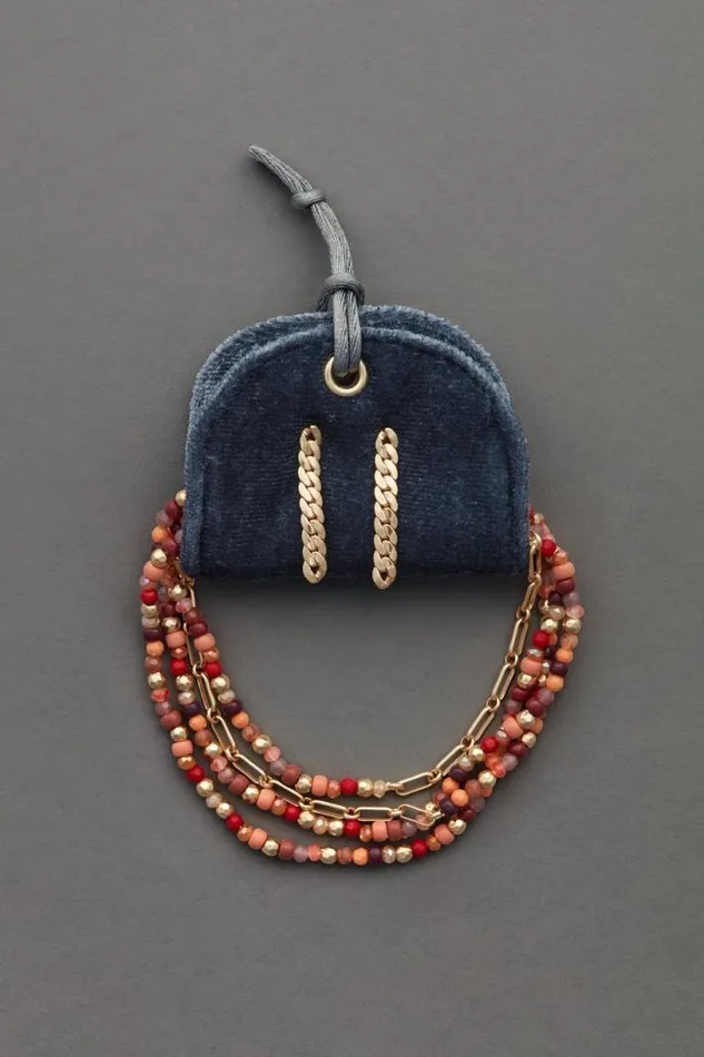 Women Lucky Brand Jewelry Stud Earring and Beaded Necklace Gift Set Gold