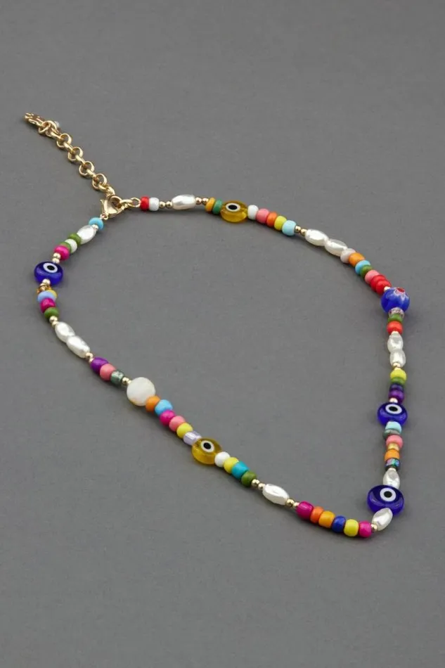 Women Lucky Brand Jewelry Summer Camp Beaded Collar Necklace Gold