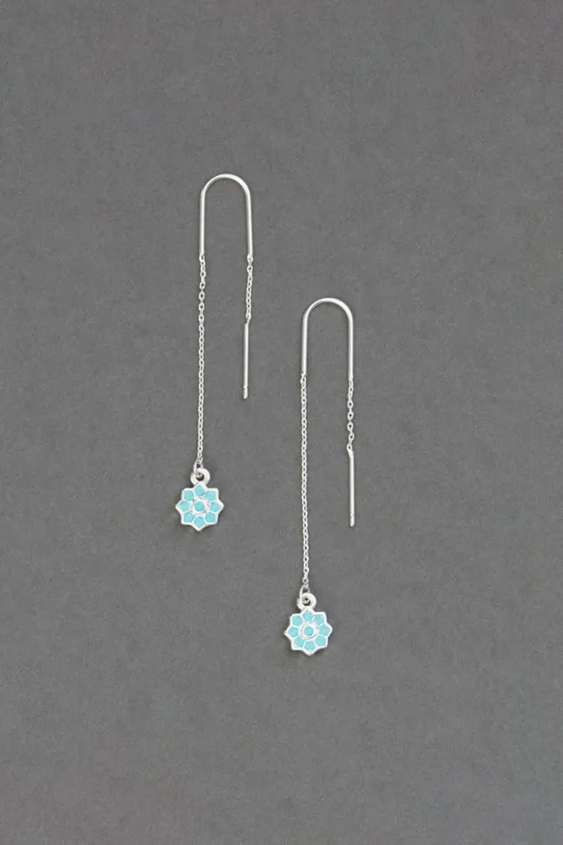 Women Lucky Brand Jewelry Turquoise Flower Threader Earring Gold