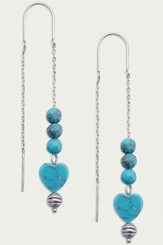 Women Lucky Brand Jewelry Turquoise Heart Charm Earring Silver