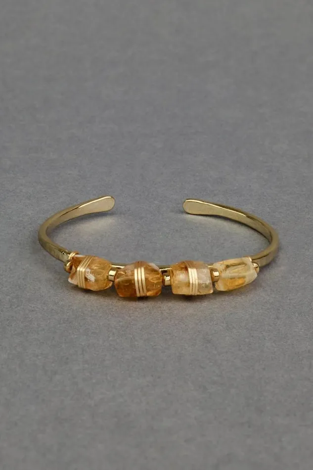 Women Lucky Brand Jewelry Wrapped Stone Statement Cuff Bracelet Gold