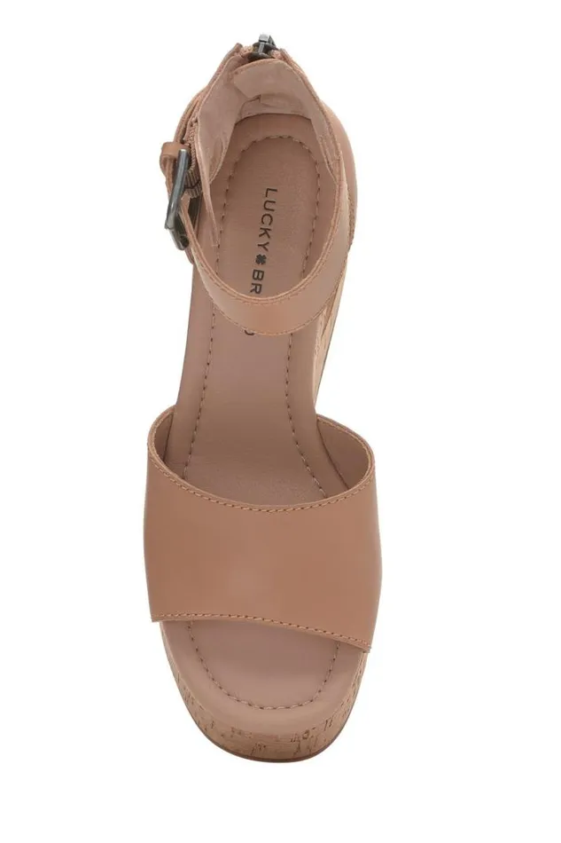 Women Lucky Brand Shoes Himmy Cork Wedge Medium Dark Brown