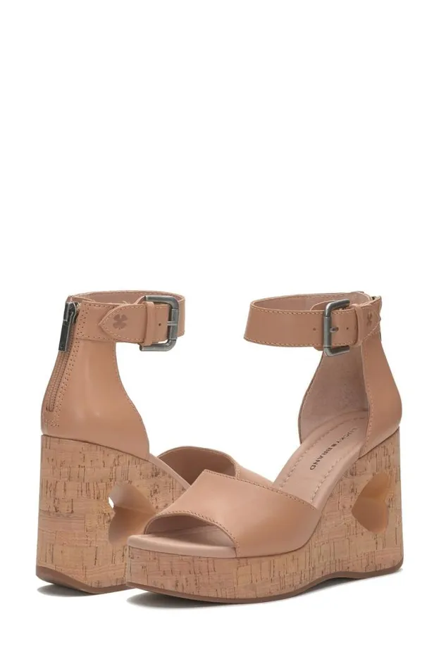 Women Lucky Brand Shoes Himmy Cork Wedge Medium Dark Brown