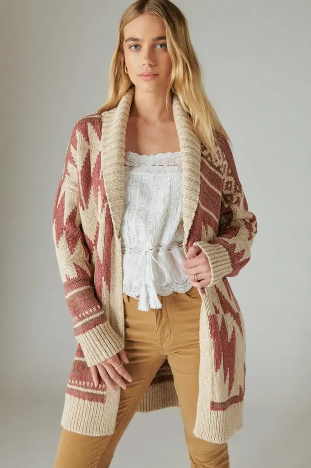 Women Lucky Brand Sweaters and Sweatshirts Lucky Heritage Cardigan Apple Butter Combo