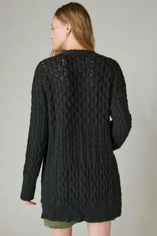 Women Lucky Brand Sweaters and Sweatshirts Mixed Cable Cardigan Black