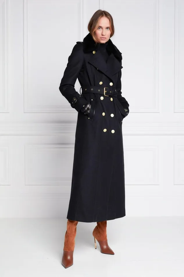Women Marlborough Shearling Trench Coat Soft Black Holland Cooper Tailoring