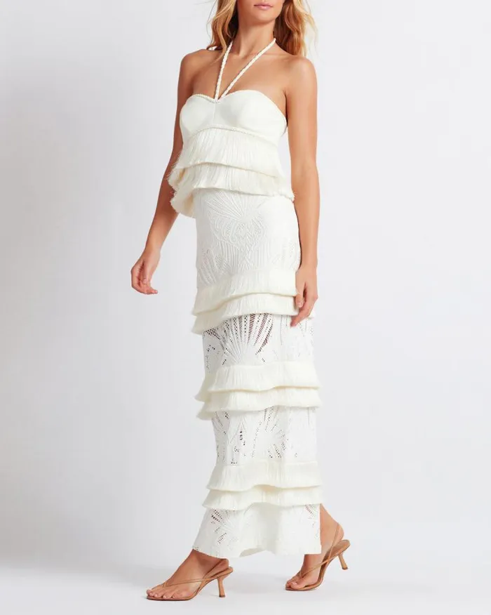 Women Matching Sets PatBO Fringe Halterneck Top FINAL SALE Ivory