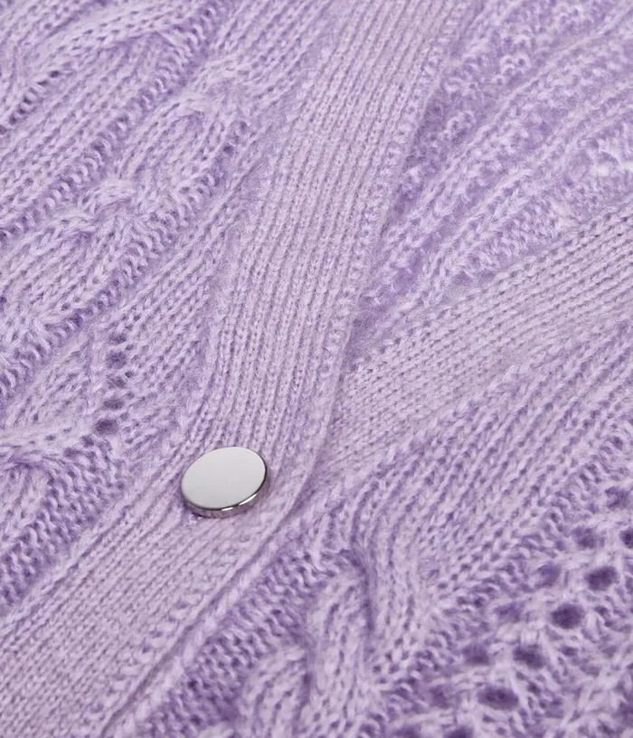 Women Mauve Cableknit Woolblend Cardigan THE KOOPLES Sweaters