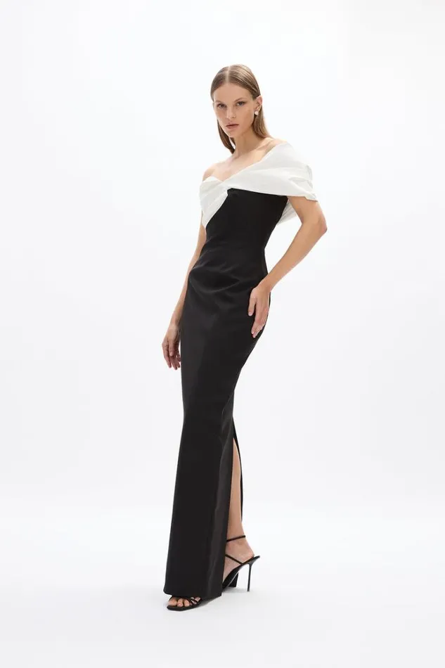Women Maxi Dresses Rachel Gilbert Delila Gown BlackWhite Women Maxi Dresses Rachel Gilbert Delila Gown BlackWhite
