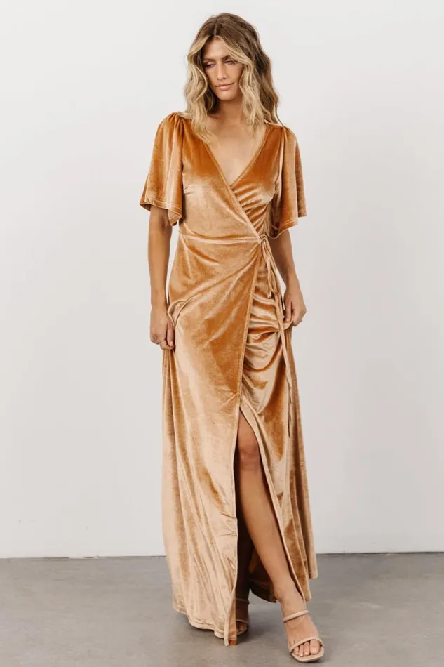 Women Meghan Velvet Wrap Maxi Dress Golden Hour Baltic Born Maxi Dresses