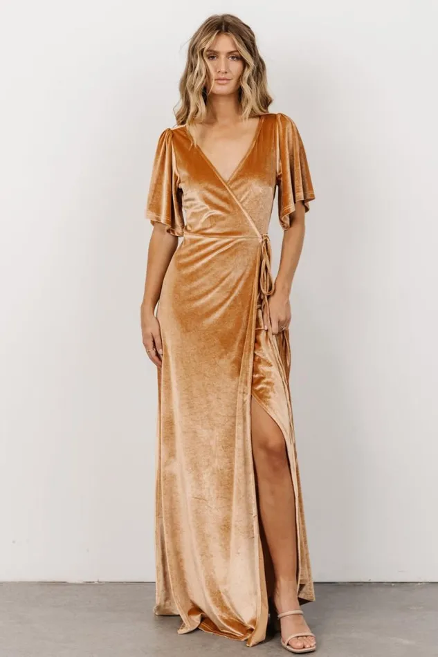 Women Meghan Velvet Wrap Maxi Dress Golden Hour Baltic Born Maxi Dresses
