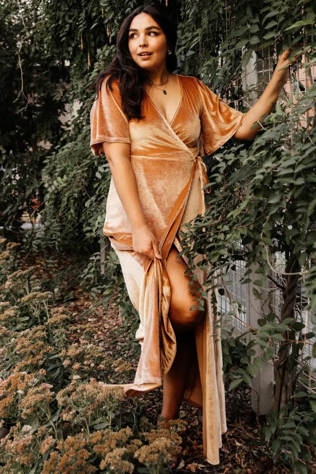 Women Meghan Velvet Wrap Maxi Dress Golden Hour Baltic Born Maxi Dresses