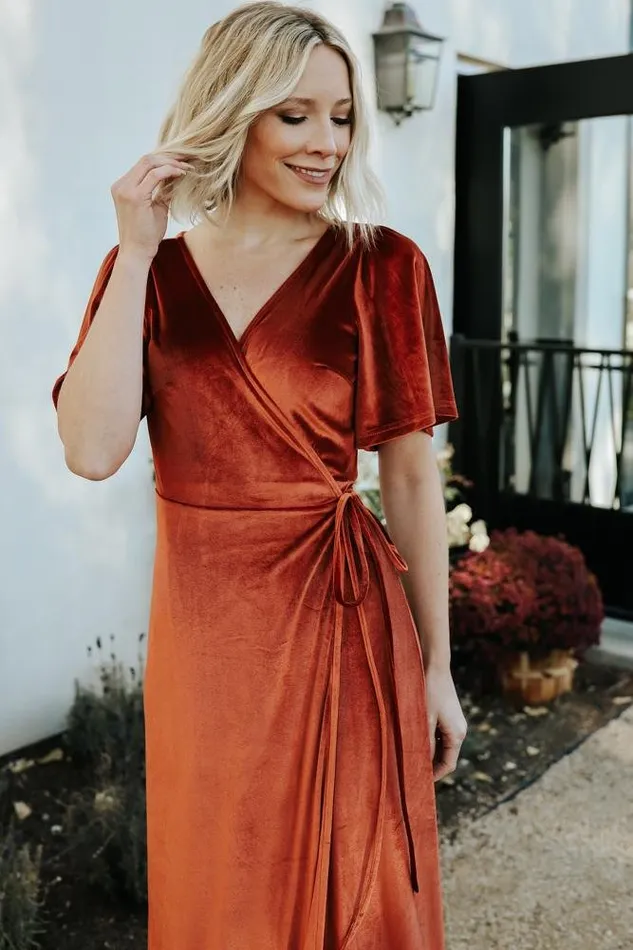 Women Meghan Velvet Wrap Maxi Dress Rust Baltic Born Maxi Dresses Women Meghan Velvet Wrap Maxi Dress Rust Baltic Born Maxi Dresses