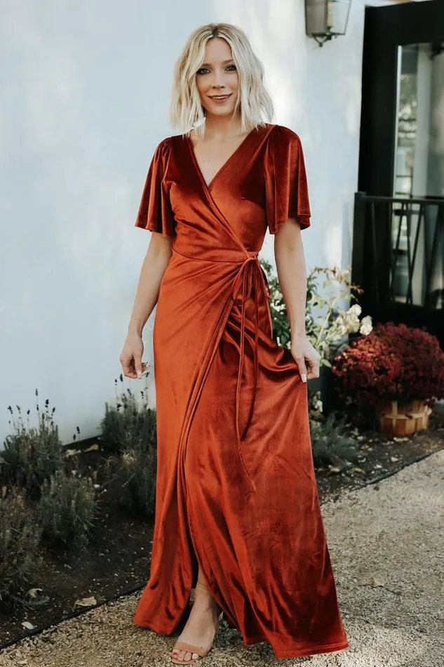 Women Meghan Velvet Wrap Maxi Dress Rust Baltic Born Maxi Dresses Women Meghan Velvet Wrap Maxi Dress Rust Baltic Born Maxi Dresses