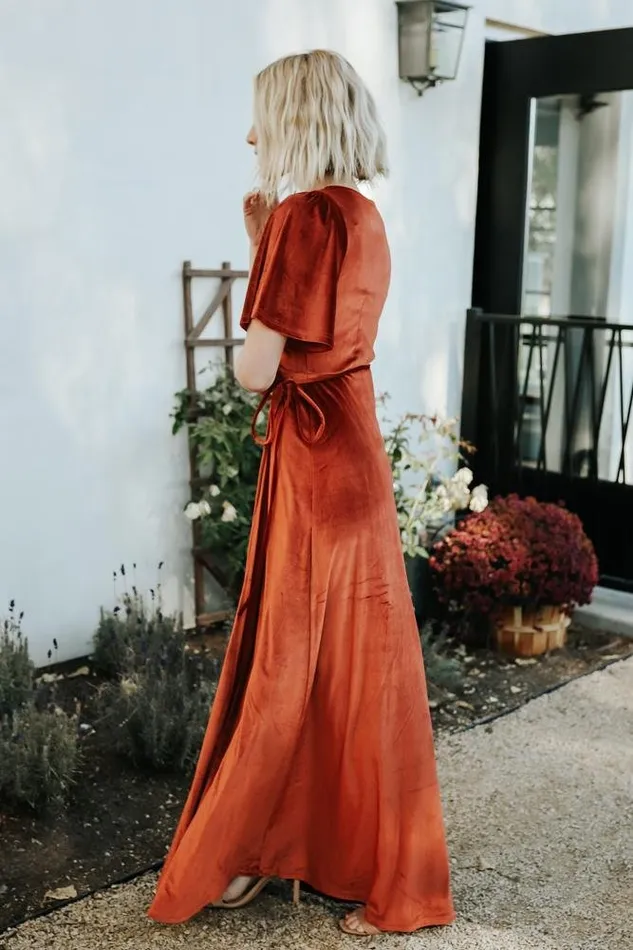 Women Meghan Velvet Wrap Maxi Dress Rust Baltic Born Maxi Dresses Women Meghan Velvet Wrap Maxi Dress Rust Baltic Born Maxi Dresses