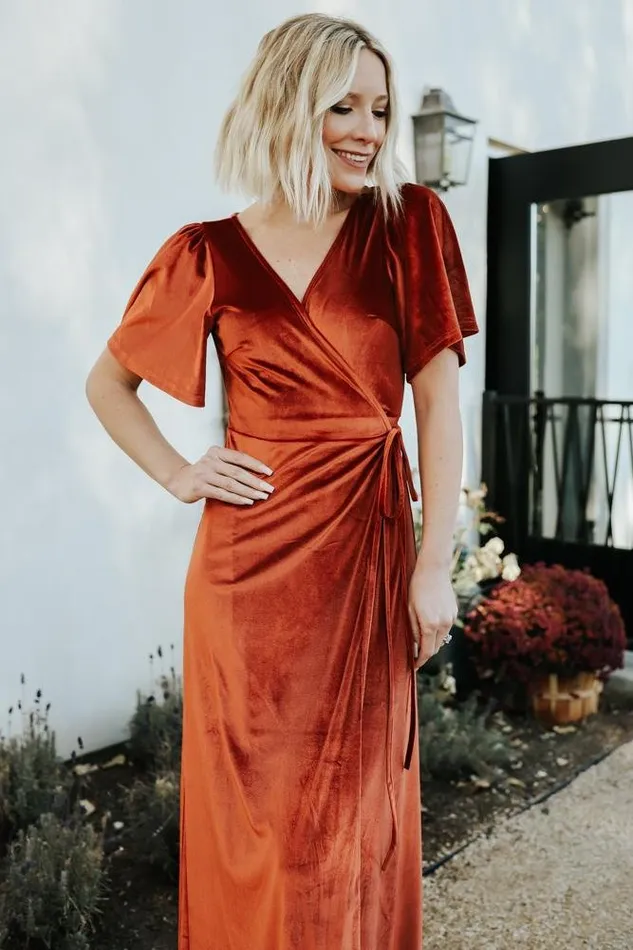 Women Meghan Velvet Wrap Maxi Dress Rust Baltic Born Maxi Dresses Women Meghan Velvet Wrap Maxi Dress Rust Baltic Born Maxi Dresses