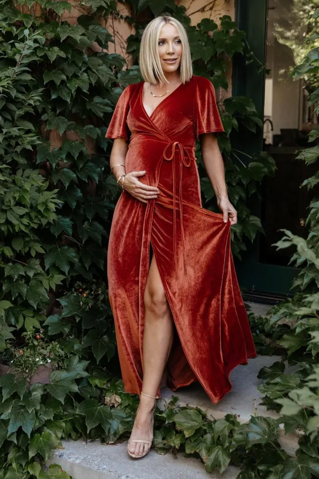 Women Meghan Velvet Wrap Maxi Dress Rust Baltic Born Maxi Dresses Women Meghan Velvet Wrap Maxi Dress Rust Baltic Born Maxi Dresses