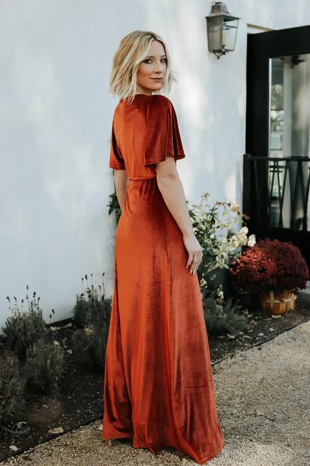Women Meghan Velvet Wrap Maxi Dress Rust Baltic Born Maxi Dresses Women Meghan Velvet Wrap Maxi Dress Rust Baltic Born Maxi Dresses