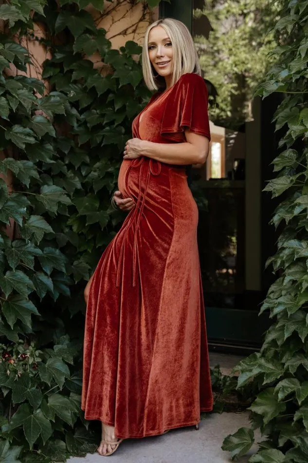 Women Meghan Velvet Wrap Maxi Dress Rust Baltic Born Maxi Dresses Women Meghan Velvet Wrap Maxi Dress Rust Baltic Born Maxi Dresses