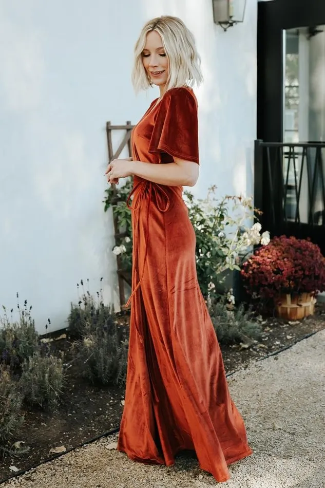 Women Meghan Velvet Wrap Maxi Dress Rust Baltic Born Maxi Dresses Women Meghan Velvet Wrap Maxi Dress Rust Baltic Born Maxi Dresses
