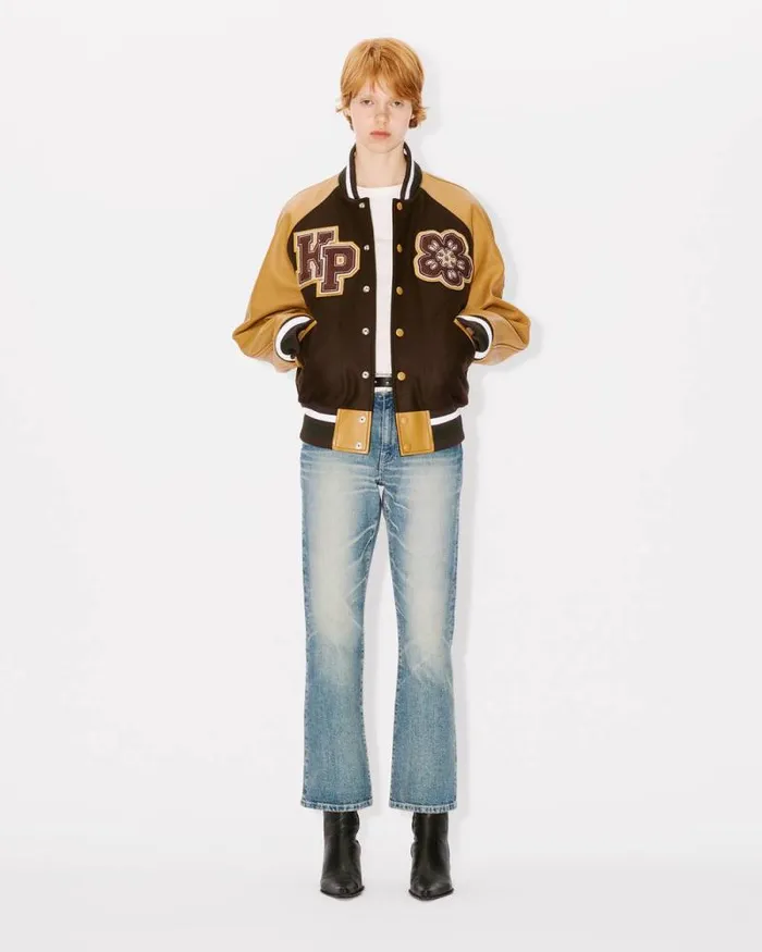 WomenMen 039Boke Flower039 Genderless Varsity Jacket In Wool And Leather Dark Brown Kenzo Jackets And Coats