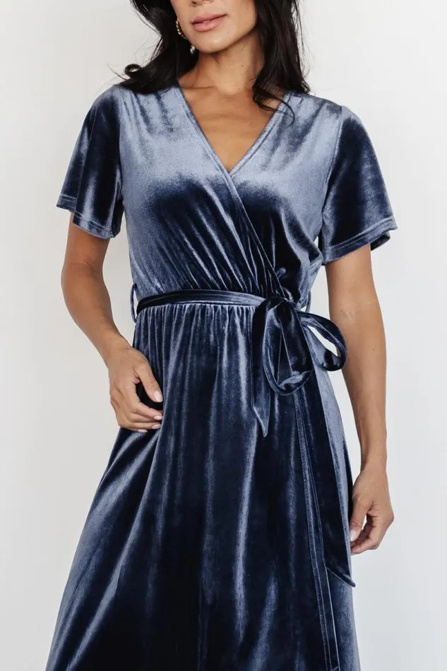 Women Nadine Velvet Midi Dress Blue Baltic Born Bump Friendly Women Nadine Velvet Midi Dress Blue Baltic Born Bump Friendly