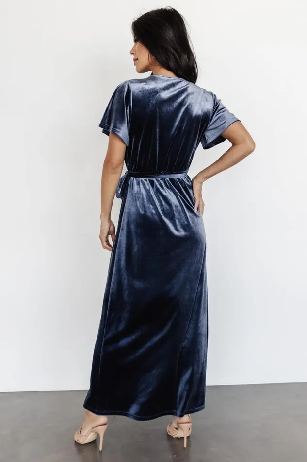 Women Nadine Velvet Midi Dress Blue Baltic Born Bump Friendly Women Nadine Velvet Midi Dress Blue Baltic Born Bump Friendly