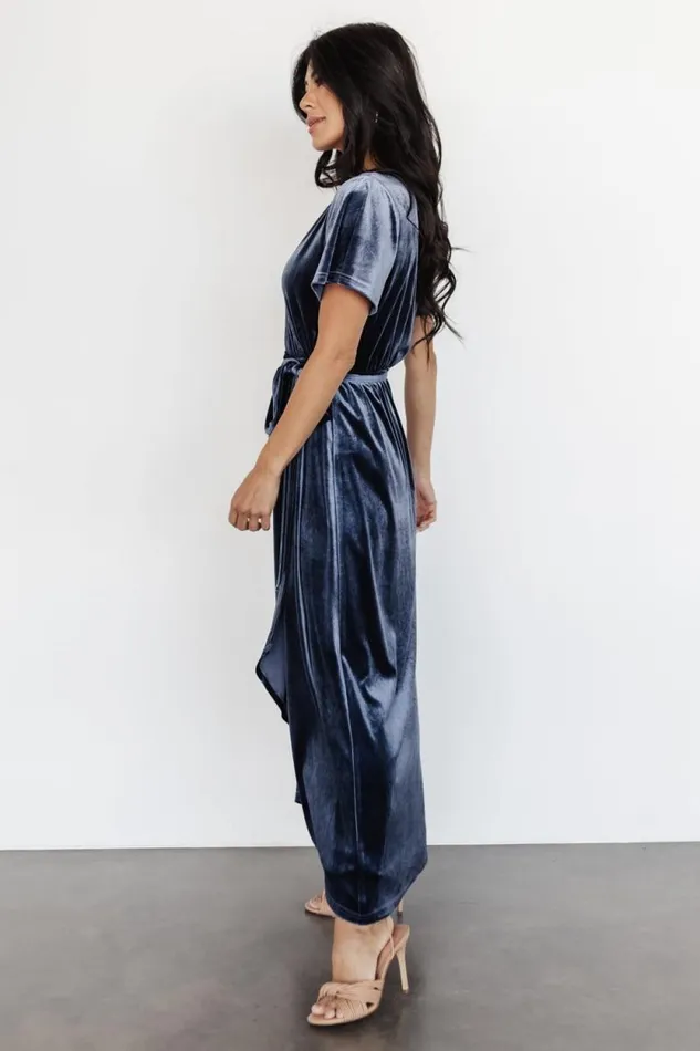 Women Nadine Velvet Midi Dress Blue Baltic Born Bump Friendly Women Nadine Velvet Midi Dress Blue Baltic Born Bump Friendly