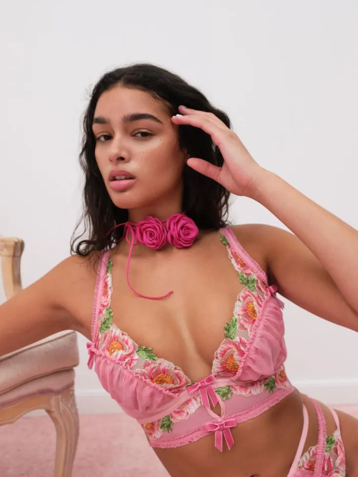 Women Needle Point Roses Bustier Pink For Love and Lemons Tops