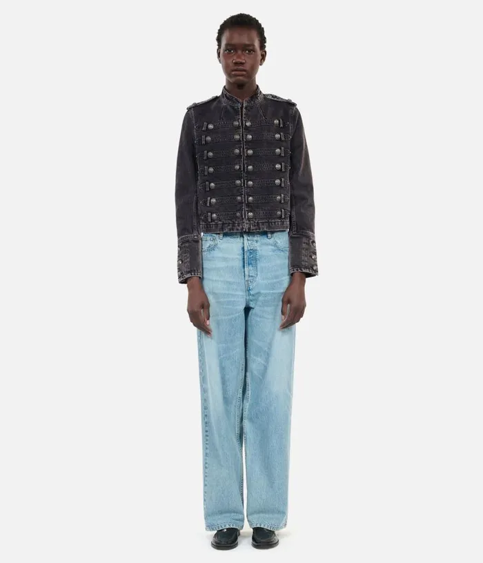 Women Officerstyle Grey Denim Jacket THE KOOPLES Coats and Jackets
