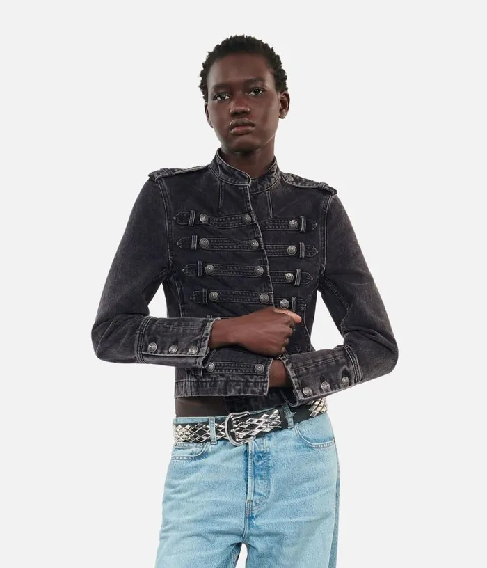Women Officerstyle Grey Denim Jacket THE KOOPLES Coats and Jackets