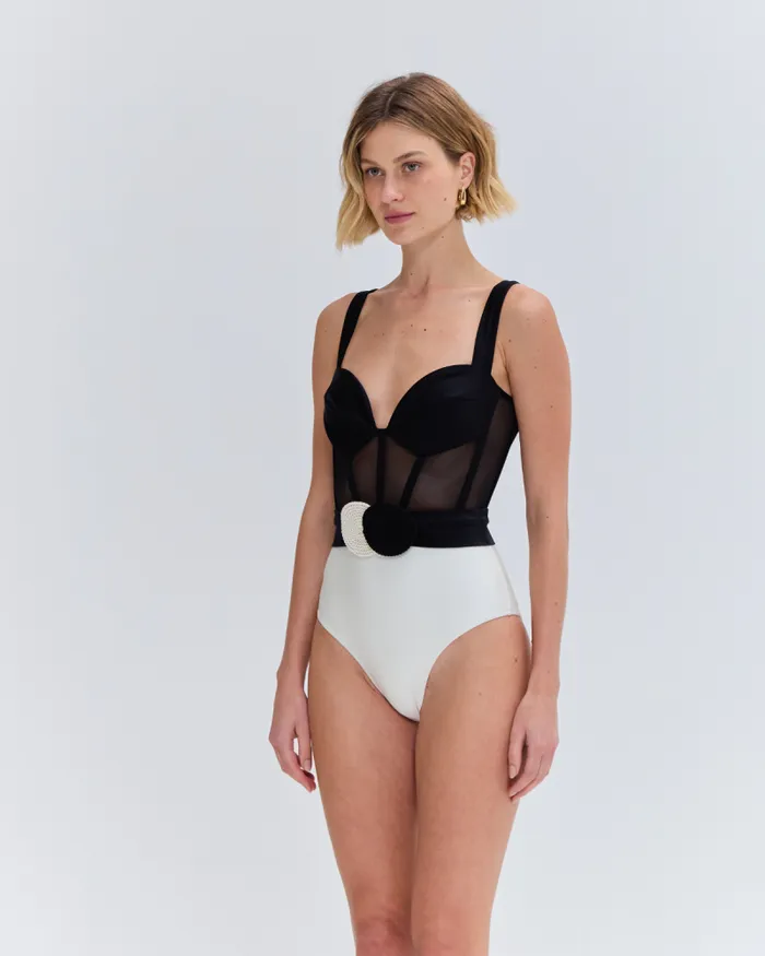 Women One Pieces PatBO JERSEY SANDS CORSET BODYSUIT Black and White