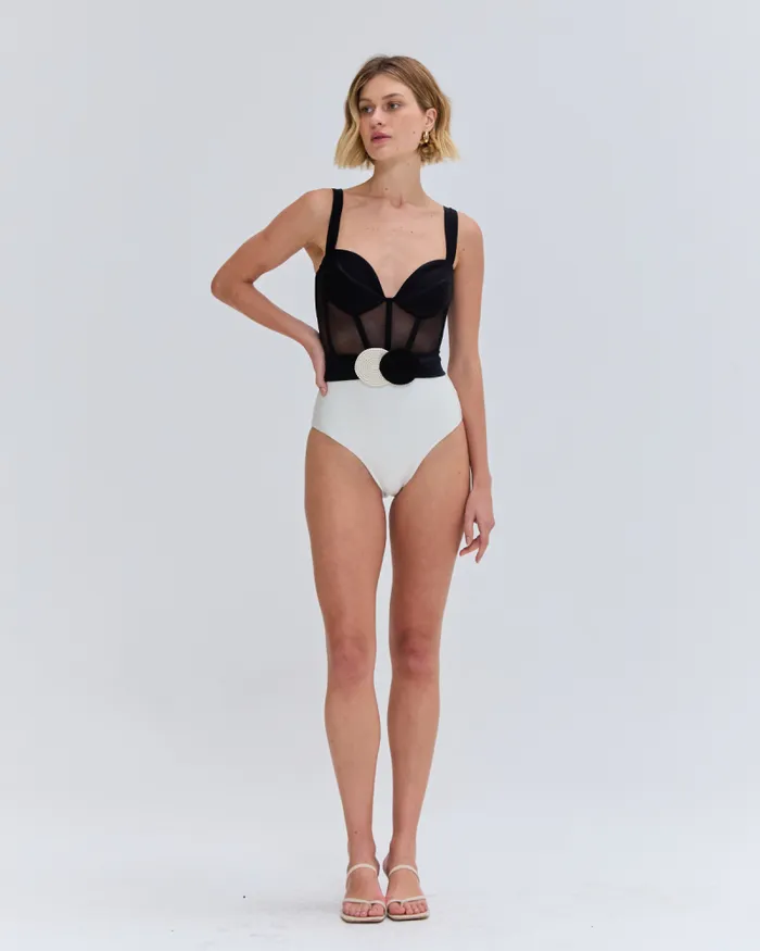 Women One Pieces PatBO JERSEY SANDS CORSET BODYSUIT Black and White