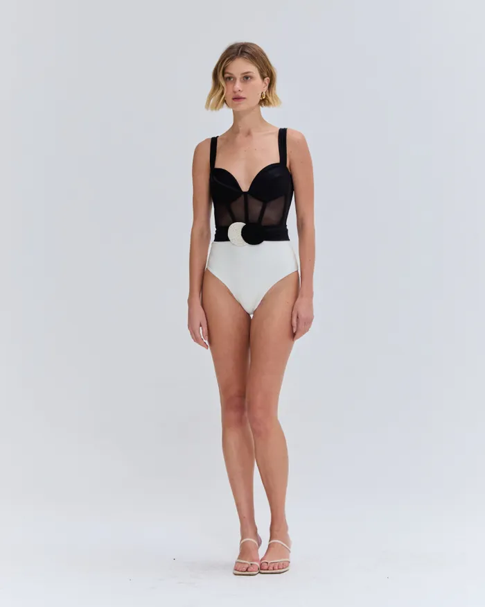 Women One Pieces PatBO JERSEY SANDS CORSET BODYSUIT Black and White