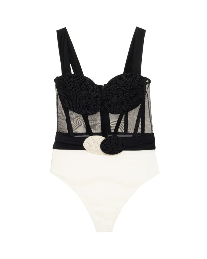 Women One Pieces PatBO JERSEY SANDS CORSET BODYSUIT Black and White