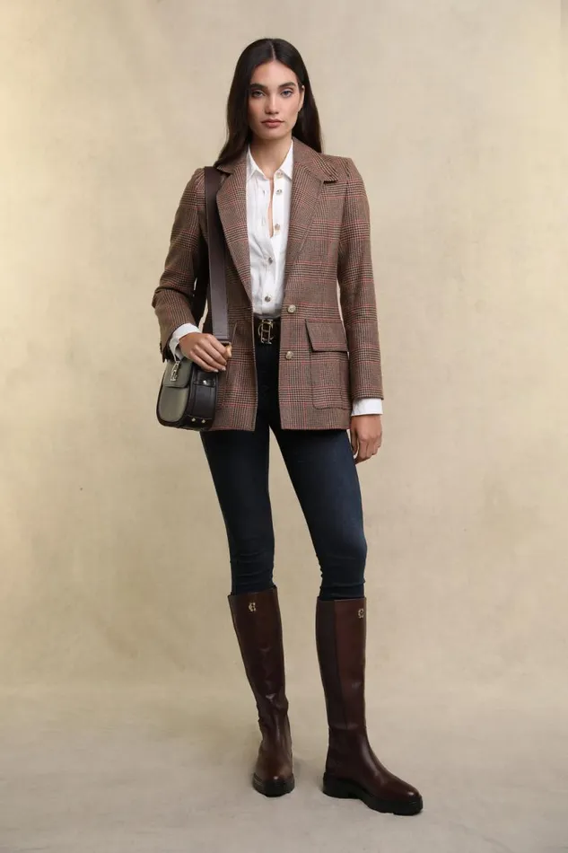 Women Paddington Blazer Clarence Check Merlot Holland Cooper Tailoring