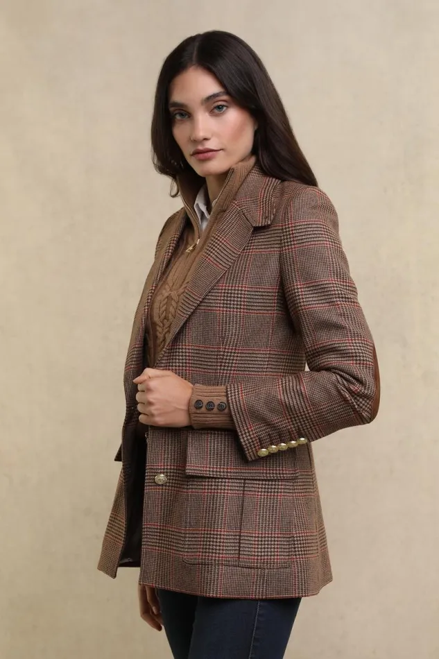 Women Paddington Blazer Clarence Check Merlot Holland Cooper Tailoring