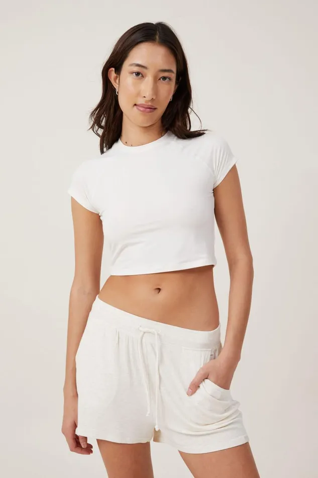 Women Pajamas Cotton On Soft Lounge Raglan Crop Tee Whisper White